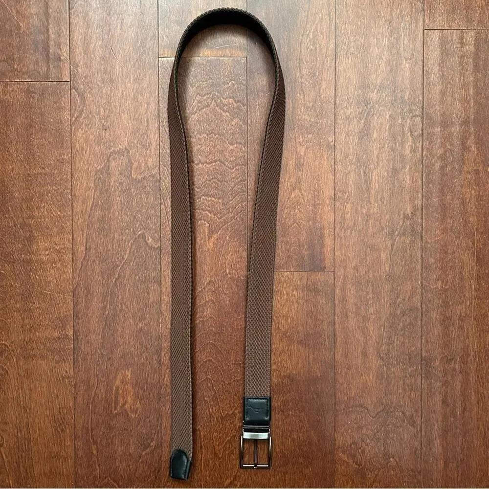 Tommy Bahama Men’s Brown Webbed Belt with Black Leather Trim, Size Large/XL